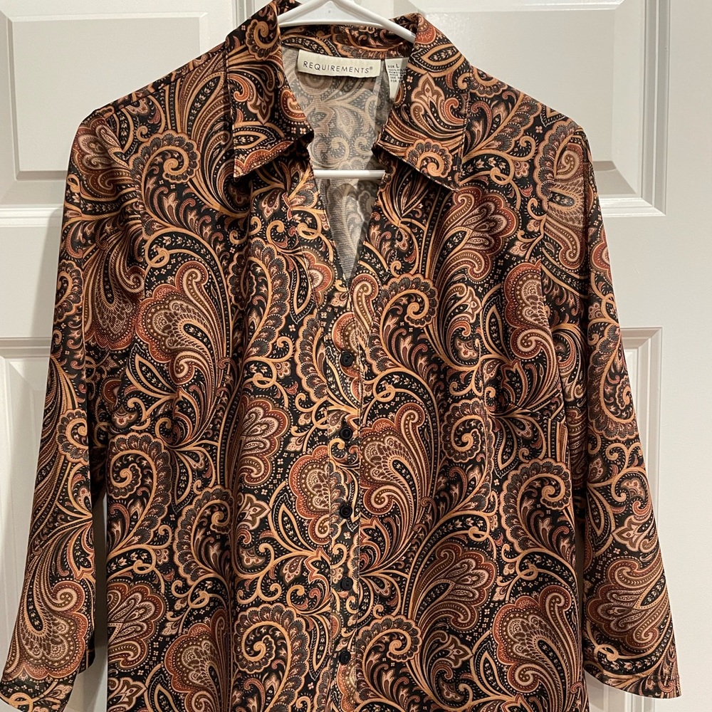 Requirements Button up 3/4 Sleeve Blouse 100% Polyester, Size Large